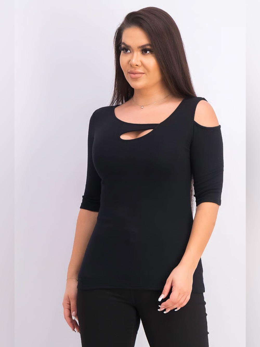 Goldray Asymmetrical Cold Shoulder Ribbed Top NWOT - Picture 6 of 6